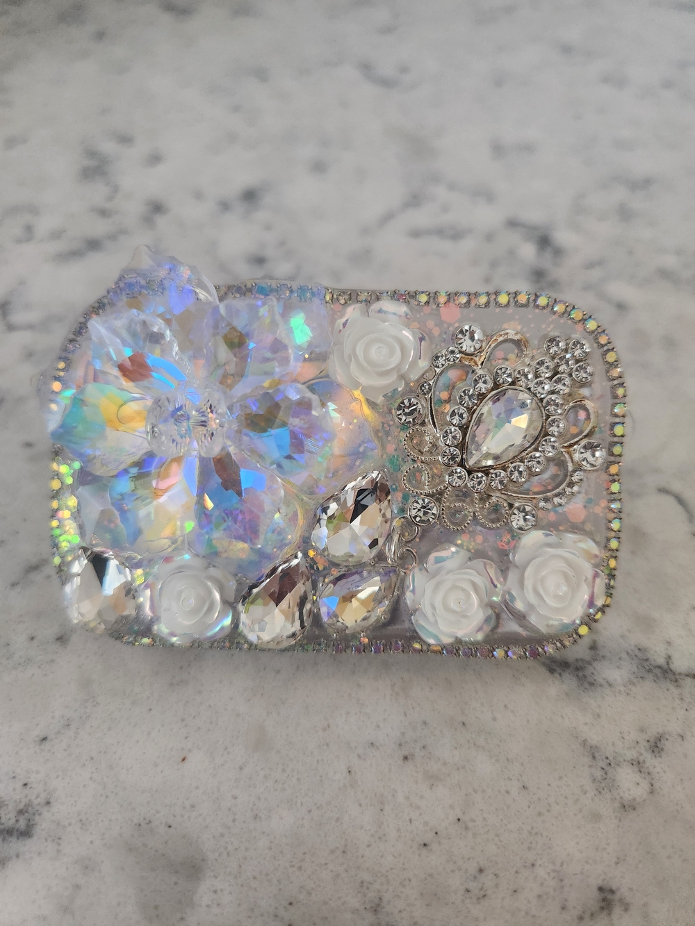 Blue Crystal Floral Phone Clip